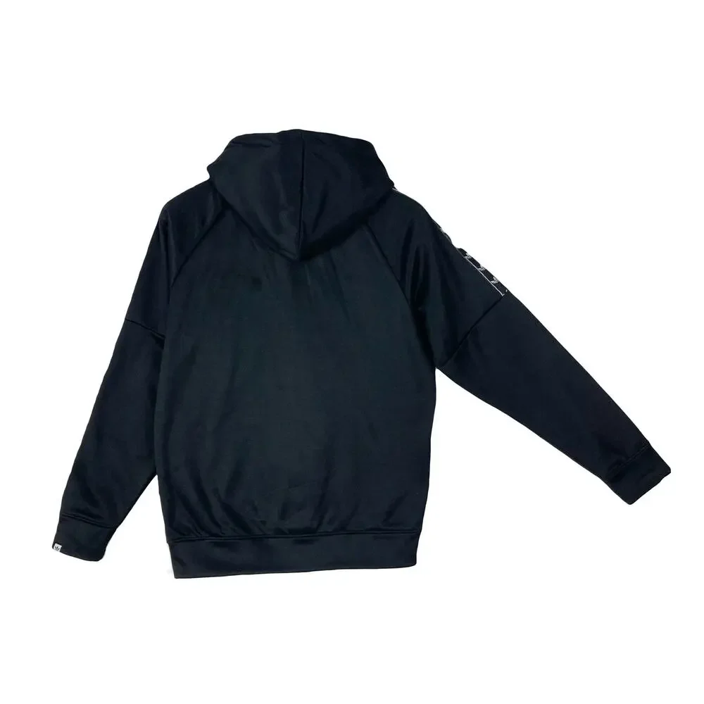 Adidas Black Track Jacket Men L Full-Zip White-Logo Stripe Hoodie Drawstring